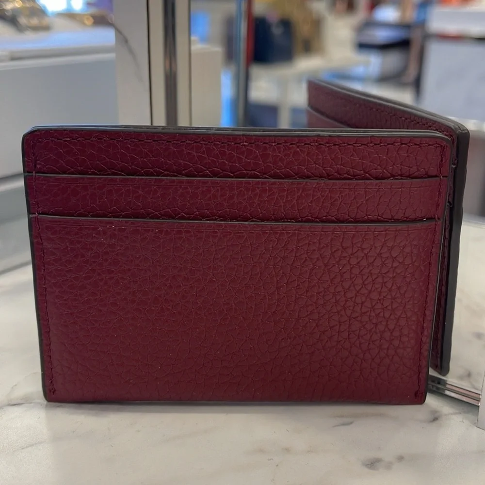 MICHAEL KORS Reed Large Pebbled Leather Card Holder Case Dark Cherry  NWT